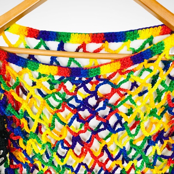 HANDMADE | Rainbow Lace Crochet Long Sleeve Festival Summer Cropped Top - Picture 6 of 9